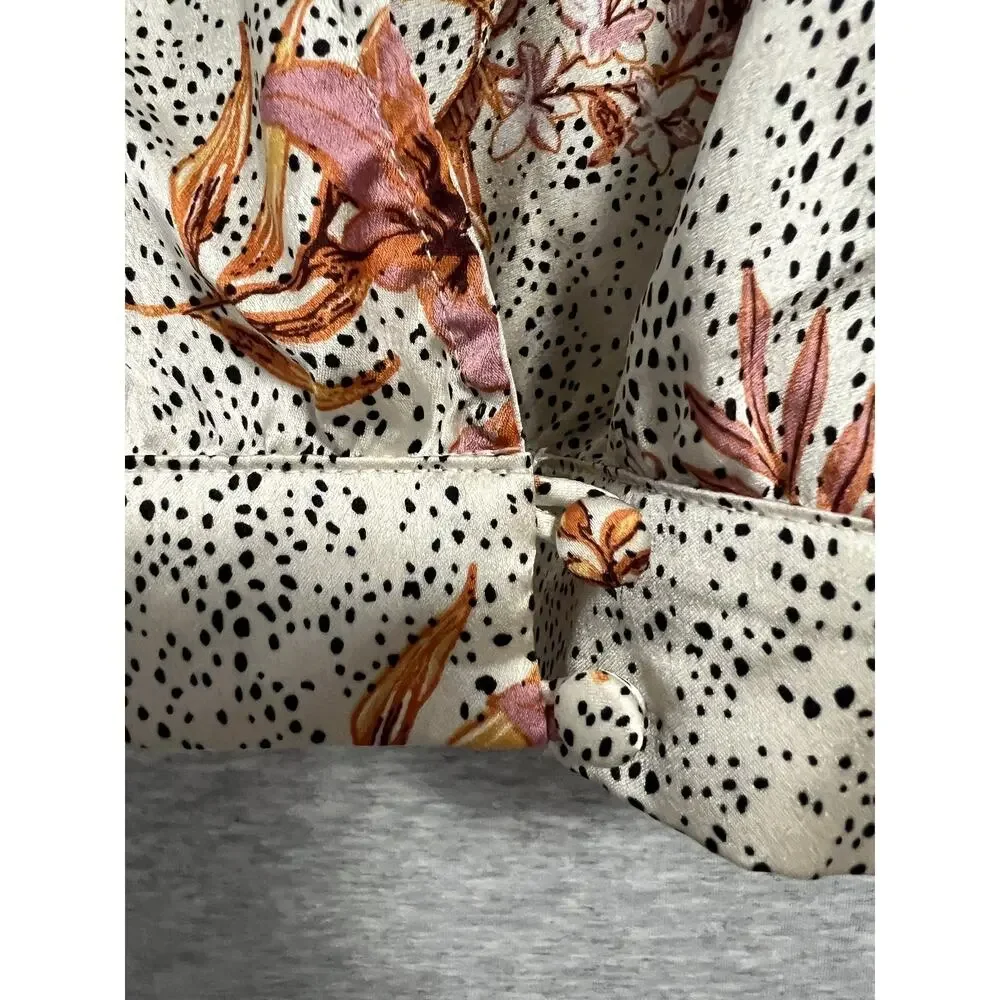 Sage The Label Wrap Blouse‎ Womens Medium Cream Floral Polka Dot Satin LS Top